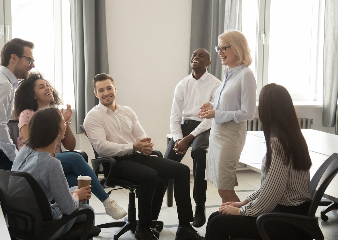 Team meeting with people laughing