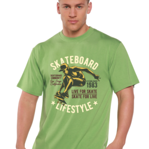 Skateboard lifestyle graphic t-shirt in steel blue, bamboo cotton fabric