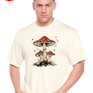 Boho retro hippie mushroom graphic t-shirt in natural bamboo cotton